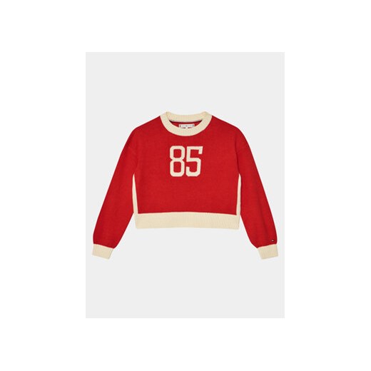 Tommy Hilfiger Sweter 85 Varsity Sweater KG0KG07770 Czerwony Regular Fit ze sklepu MODIVO w kategorii Swetry dziewczęce - zdjęcie 168513881