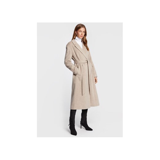 Calvin Klein Płaszcz wełniany Wrap K20K204951 Szary Regular Fit ze sklepu MODIVO w kategorii Płaszcze damskie - zdjęcie 168516400