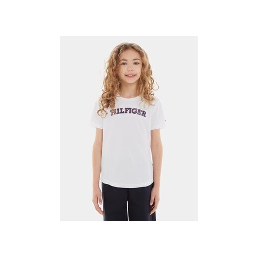Tommy Hilfiger T-Shirt Monotype Tartan KG0KG07804 Biały Regular Fit ze sklepu MODIVO w kategorii Bluzki dziewczęce - zdjęcie 168523861