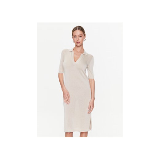 Calvin Klein Sukienka dzianinowa Lyocell Blend Polo Dress Ss K20K205619 Beżowy Regular Fit ze sklepu MODIVO w kategorii Sukienki - zdjęcie 168530114