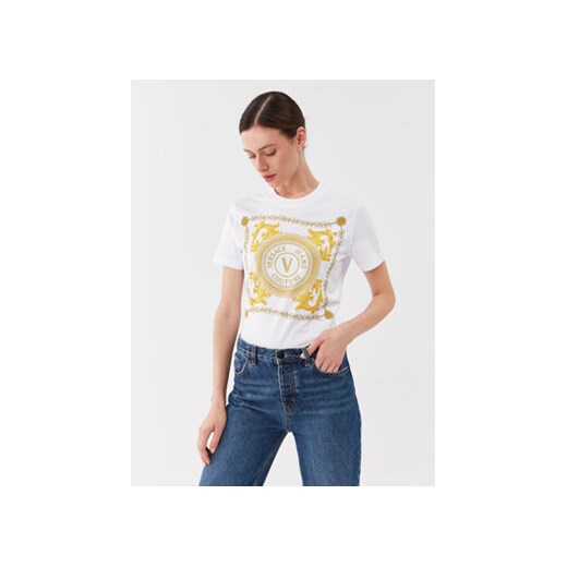 Versace Jeans Couture T-Shirt 75HAHF07 Biały Regular Fit ze sklepu MODIVO w kategorii Bluzki damskie - zdjęcie 168531112