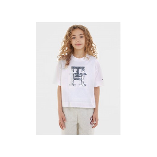 Tommy Hilfiger T-Shirt KG0KG07641 Biały Regular Fit ze sklepu MODIVO w kategorii Bluzki dziewczęce - zdjęcie 168539174