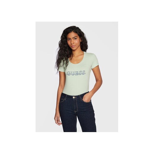 Guess T-Shirt W3RI61 J1314 Zielony Slim Fit ze sklepu MODIVO w kategorii Bluzki damskie - zdjęcie 168547883