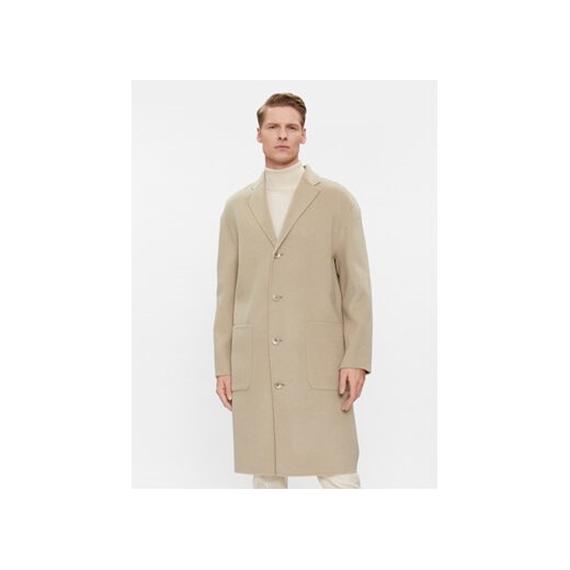 Calvin Klein Płaszcz wełniany K10K111601 Beżowy Regular Fit ze sklepu MODIVO w kategorii Płaszcze męskie - zdjęcie 168548614