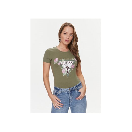Guess T-Shirt Floral Triangle W4RI28 J1314 Zielony Slim Fit ze sklepu MODIVO w kategorii Bluzki damskie - zdjęcie 168549520