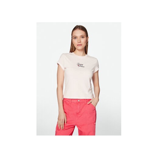 Tommy Jeans T-Shirt Essential Logo DW0DW15441 Różowy Regular Fit ze sklepu MODIVO w kategorii Bluzki damskie - zdjęcie 168551241