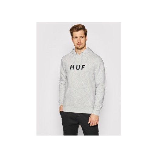 HUF Bluza Essentials Og Logo PF00099 Szary Regular Fit ze sklepu MODIVO w kategorii Bluzy męskie - zdjęcie 168555220