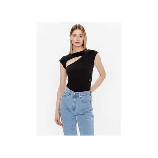 Calvin Klein Jeans Bluzka J20J220779 Czarny Slim Fit ze sklepu MODIVO w kategorii Bluzki damskie - zdjęcie 168556560