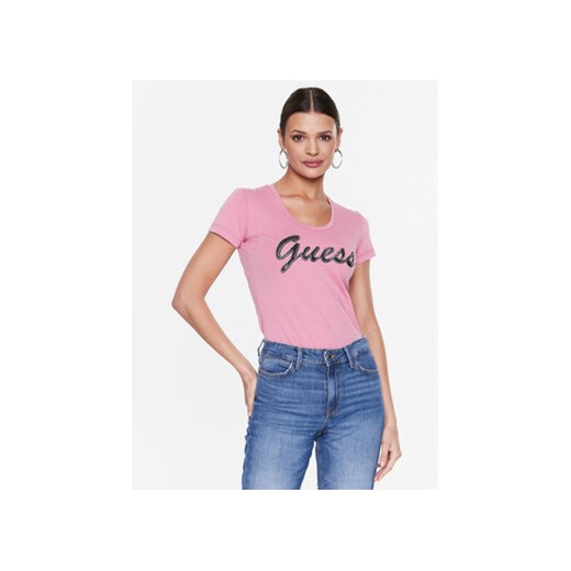 Guess T-Shirt Adriana W3RI50 J1314 Różowy Slim Fit ze sklepu MODIVO w kategorii Bluzki damskie - zdjęcie 168563280