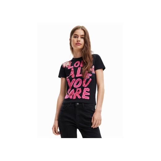 Desigual T-Shirt Love All You 23SWTKAV Czarny Regular Fit ze sklepu MODIVO w kategorii Bluzki damskie - zdjęcie 168564202