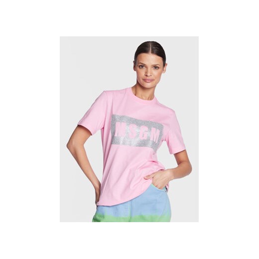 MSGM T-Shirt 3441MDM520G 237002 Różowy Regular Fit ze sklepu MODIVO w kategorii Bluzki damskie - zdjęcie 168565373