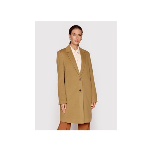 Calvin Klein Płaszcz wełniany Crombie K20K204155 Brązowy Regular Fit ze sklepu MODIVO w kategorii Płaszcze damskie - zdjęcie 168571092