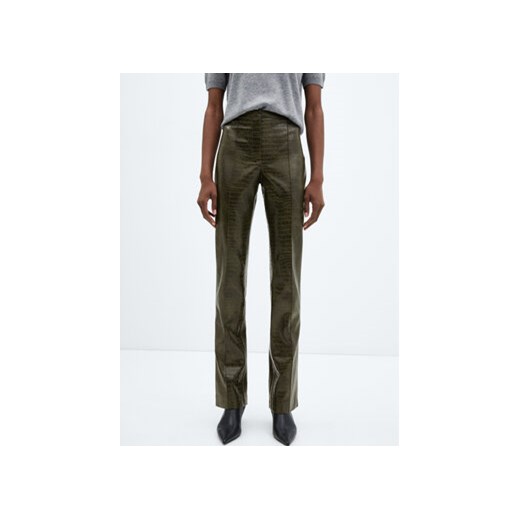 Mango Spodnie z imitacji skóry Cassie 67070455 Khaki Regular Fit ze sklepu MODIVO w kategorii Spodnie damskie - zdjęcie 168573482
