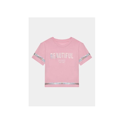 Guess T-Shirt K4RI26 K6YW4 Różowy Regular Fit ze sklepu MODIVO w kategorii Bluzki dziewczęce - zdjęcie 168580204