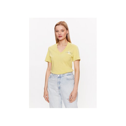 Calvin Klein Jeans T-Shirt J20J221429 Żółty Regular Fit ze sklepu MODIVO w kategorii Bluzki damskie - zdjęcie 168584661