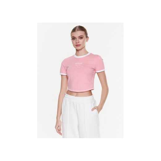 Guess T-Shirt Signature V3GI02 KBNW0 Różowy Slim Fit ze sklepu MODIVO w kategorii Bluzki damskie - zdjęcie 168587470