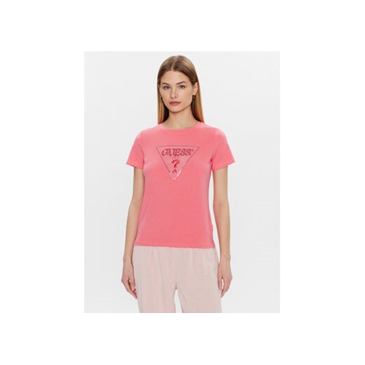 Guess T-Shirt Triangle W3GI61 K6YW1 Różowy Slim Fit ze sklepu MODIVO w kategorii Bluzki damskie - zdjęcie 168589161