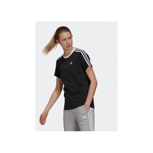 adidas T-Shirt Essentials 3-Stripes GS1379 Czarny Loose Fit ze sklepu MODIVO w kategorii Bluzki damskie - zdjęcie 168589753