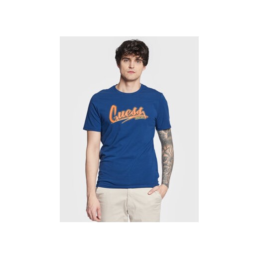 Guess T-Shirt Logo F3GI10 J1314 Niebieski Slim Fit ze sklepu MODIVO w kategorii T-shirty męskie - zdjęcie 168598423