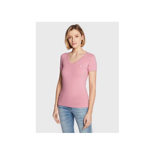Guess T-Shirt Mini Triangle W2YI45 J1311 Różowy Slim Fit ze sklepu MODIVO w kategorii Bluzki damskie - zdjęcie 168599871
