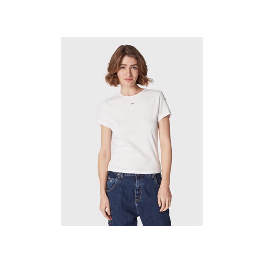 Tommy Jeans T-Shirt Essential DW0DW14876 Biały Slim Fit ze sklepu MODIVO w kategorii Bluzki damskie - zdjęcie 168602143
