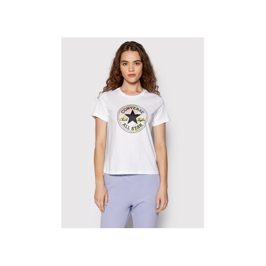 Converse T-Shirt Floral Print Patch 10023217-A02 Biały Standard Fit Converse XS okazyjna cena MODIVO