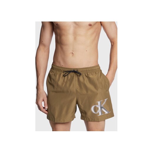Calvin Klein Swimwear Szorty kąpielowe KM0KM00800 Khaki Regular Fit ze sklepu MODIVO w kategorii Kąpielówki - zdjęcie 168617223