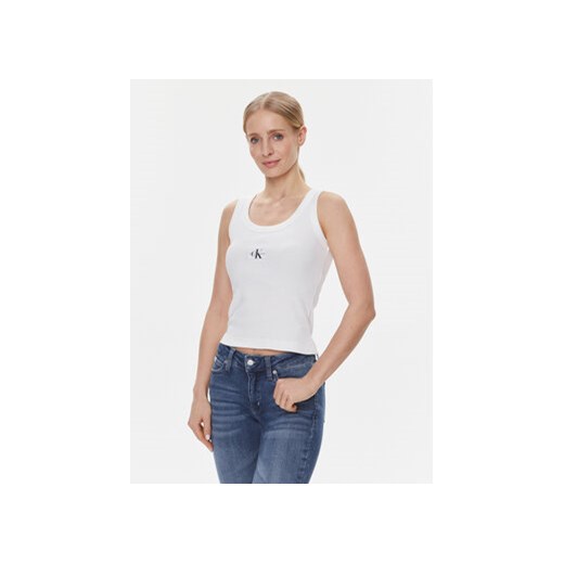 Calvin Klein Jeans Top J20J222566 Biały Slim Fit ze sklepu MODIVO w kategorii Bluzki damskie - zdjęcie 168618783