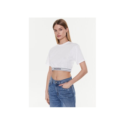 Tommy Jeans T-Shirt DW0DW15167 Biały Cropped Fit ze sklepu MODIVO w kategorii Bluzki damskie - zdjęcie 168619294