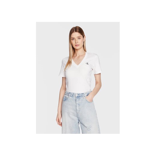Calvin Klein Jeans T-Shirt J20J220303 Biały Slim Fit XXS MODIVO