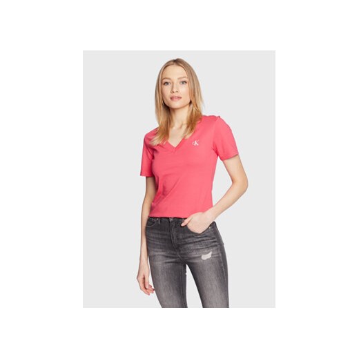 Calvin Klein Jeans T-Shirt J20J220303 Różowy Slim Fit ze sklepu MODIVO w kategorii Bluzki damskie - zdjęcie 168620412