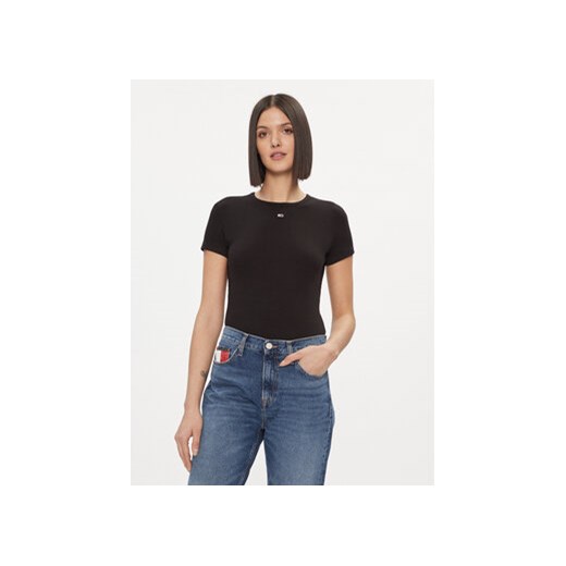 Tommy Jeans T-Shirt Essential DW0DW17383 Czarny Slim Fit ze sklepu MODIVO w kategorii Bluzki damskie - zdjęcie 168626800
