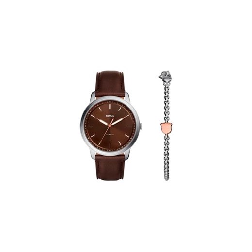 Fossil Zestaw zegarek i bransoletka Minimalist FS6019SET Brązowy ze sklepu MODIVO w kategorii Zegarki - zdjęcie 168630081