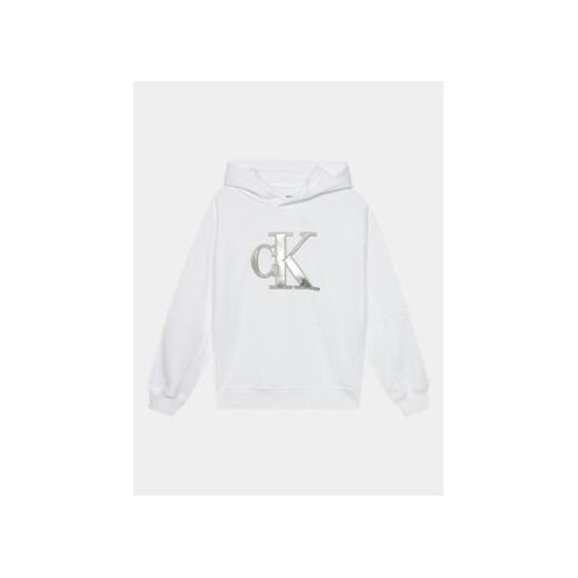 Calvin Klein Jeans Bluza Metallic Monogram IG0IG02298 Biały Regular Fit ze sklepu MODIVO w kategorii Bluzy chłopięce - zdjęcie 168634934