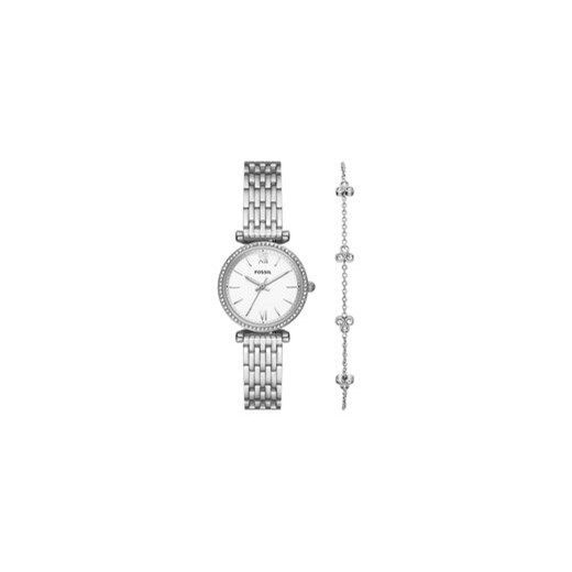 Fossil Zestaw zegarek i bransoletka Carlie ES5315SET Srebrny ze sklepu MODIVO w kategorii Zegarki - zdjęcie 168639101