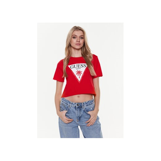 Guess T-Shirt Logo E02I01 JA914 Czerwony Boxy Fit ze sklepu MODIVO w kategorii Bluzki damskie - zdjęcie 168640530