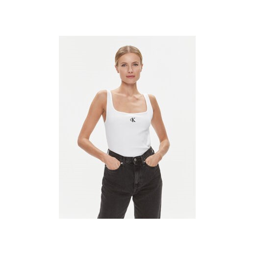 Calvin Klein Jeans Top J20J223192 Biały Relaxed Fit ze sklepu MODIVO w kategorii Bluzki damskie - zdjęcie 168642500