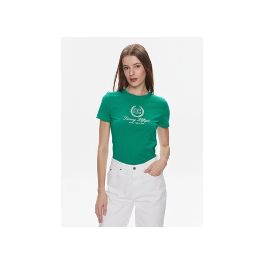 Tommy Hilfiger T-Shirt Flag Script WW0WW41761 Zielony Slim Fit Tommy Hilfiger XXL MODIVO