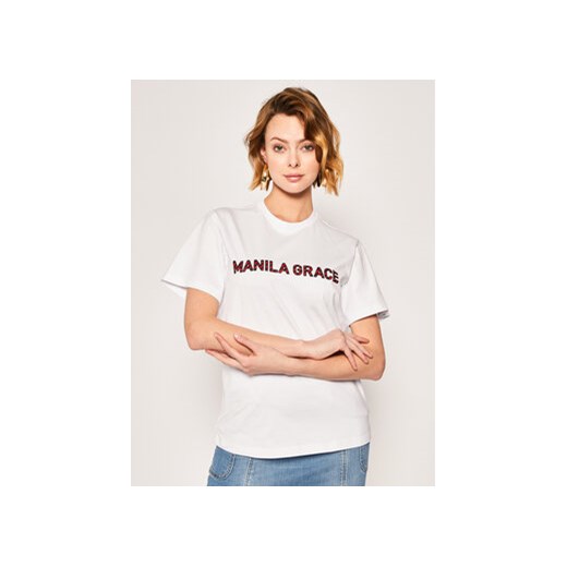 Manila Grace T-Shirt T169CU Biały Regular Fit Manila Grace M wyprzedaż MODIVO