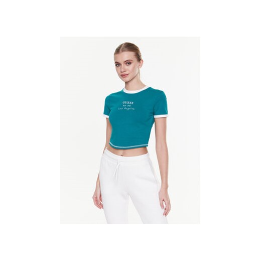 Guess T-Shirt Signature V3GI02 KBNW0 Niebieski Slim Fit ze sklepu MODIVO w kategorii Bluzki damskie - zdjęcie 168658520