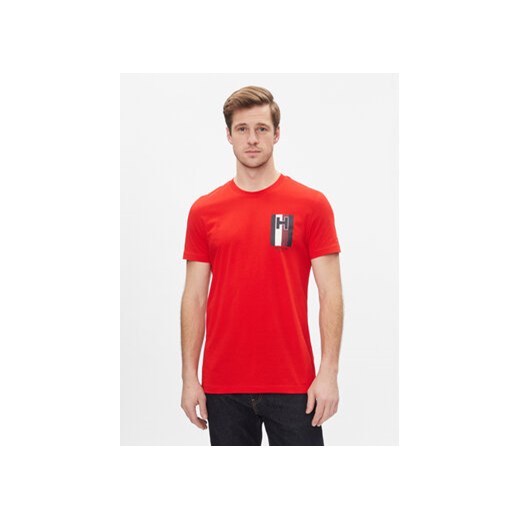 Tommy Hilfiger T-Shirt H Emblem Tee MW0MW33687 Czerwony Slim Fit ze sklepu MODIVO w kategorii T-shirty męskie - zdjęcie 168663134