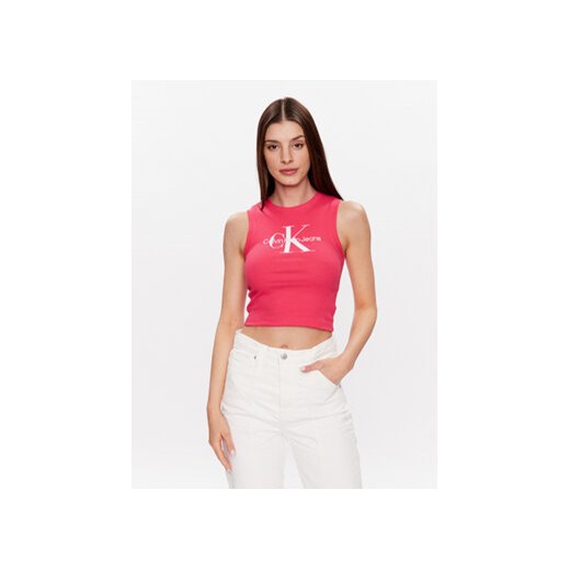 Calvin Klein Jeans Top J20J221521 Różowy Slim Fit ze sklepu MODIVO w kategorii Bluzki damskie - zdjęcie 168666510