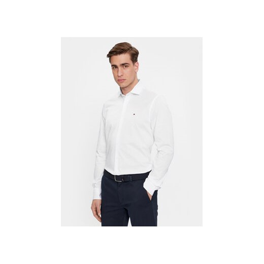Tommy Hilfiger Koszula Cl Knitted Solid Sf Shirt MW0MW34247 Biały Slim Fit ze sklepu MODIVO w kategorii Koszule męskie - zdjęcie 168670264