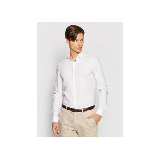 Calvin Klein Koszula 2ply Poplin Stretch Slim Shirt K10K103025 Biały Slim Fit ze sklepu MODIVO w kategorii Koszule męskie - zdjęcie 168671013