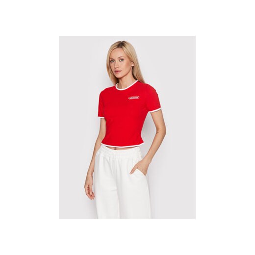 adidas T-Shirt Binding Details HL6570 Czerwony Slim Fit ze sklepu MODIVO w kategorii Bluzki damskie - zdjęcie 168676643