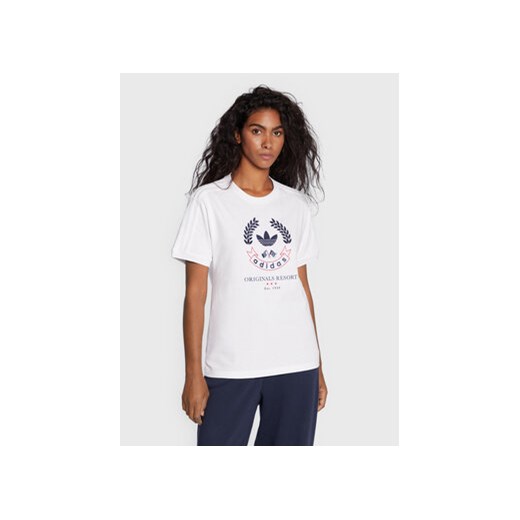 adidas T-Shirt Graphic HL6556 Biały Regular Fit ze sklepu MODIVO w kategorii Bluzki damskie - zdjęcie 168680250