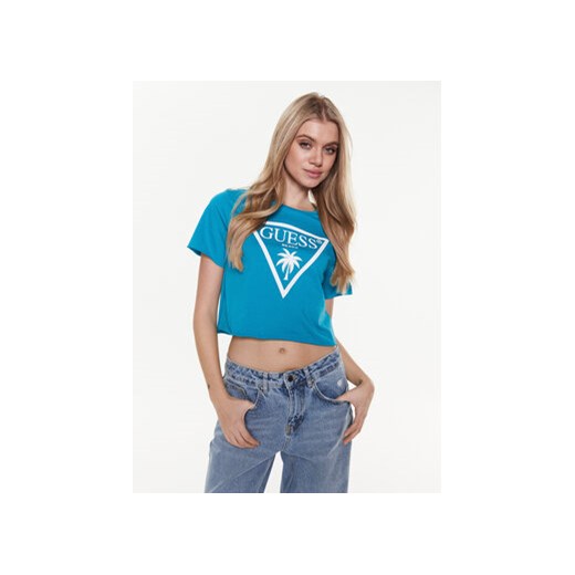Guess T-Shirt Logo E02I01 JA914 Niebieski Boxy Fit ze sklepu MODIVO w kategorii Bluzki damskie - zdjęcie 168680561