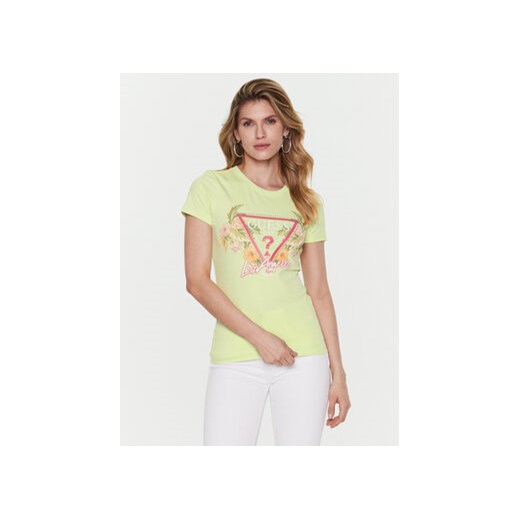 Guess T-Shirt Triangle Flowers W3GI41 J1314 Zielony Slim Fit ze sklepu MODIVO w kategorii Bluzki damskie - zdjęcie 168680904