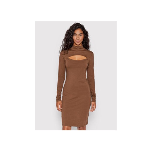 Urban Classics Sukienka codzienna Cut-Out Turtleneck TB4748 Brązowy Slim Fit Urban Classics S MODIVO