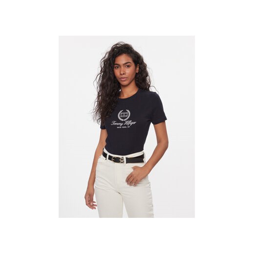 Tommy Hilfiger T-Shirt Flag Script WW0WW41761 Granatowy Slim Fit ze sklepu MODIVO w kategorii Bluzki damskie - zdjęcie 168684913
